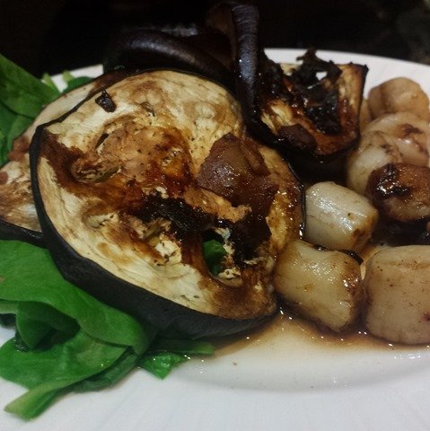 Scallops, Eggplant, and Spinach Scallops, Eggplant, and Spinach