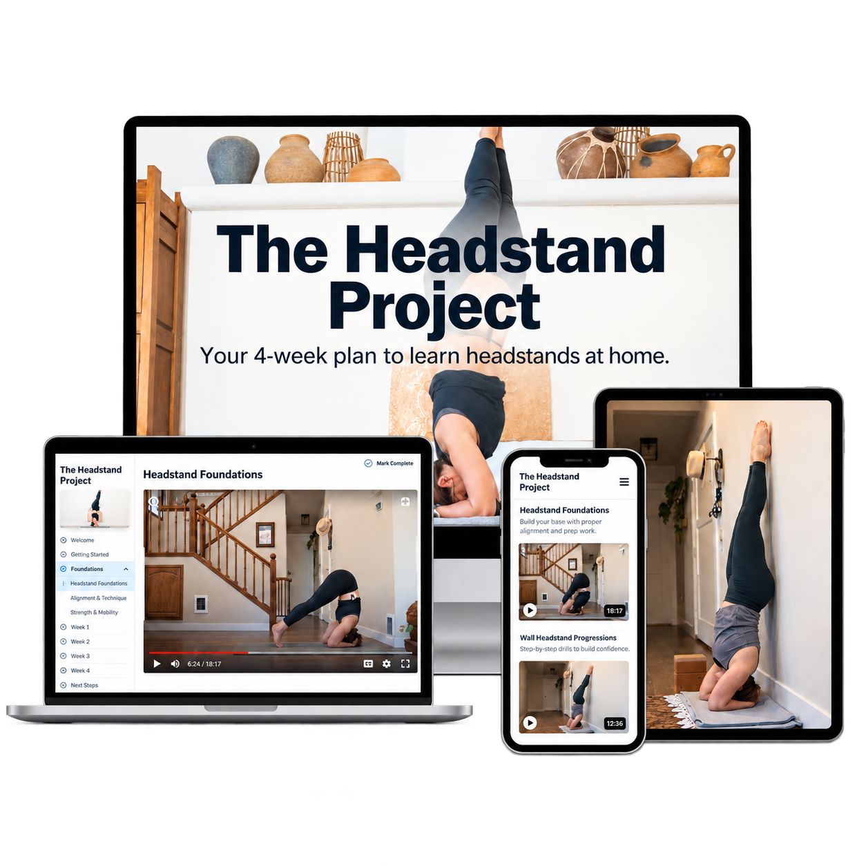 The Headstand Project course shown on multiple devices